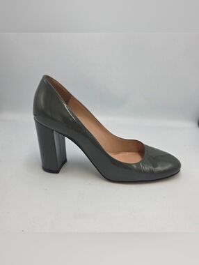 GIANVITO ROSSI Taupe (Green/Gray) Patent Block Heeled Pump (85mm), Size 35½